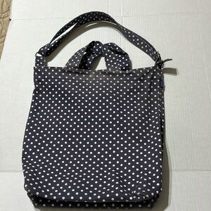 Baggu 100% Cotton Navy Blue Small White Polka Dots Padded Laptop Bag Adjustable